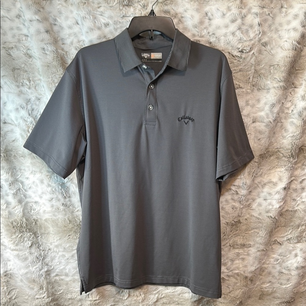 Callaway Gray & Black Striped Opti-Dri Performance Polo Shirt Medium